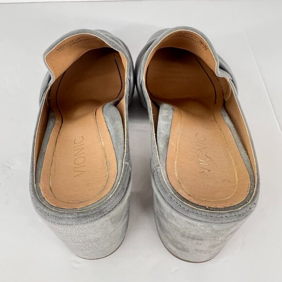 Sz 8- Vionic Plaza Presley Grey Suede Bow Front Square Toe Block Heeled Mules‎ - Picture 9 of 14